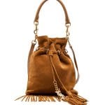 Saint Laurent Camel Suede Fringe Monogramme Bucket Bag