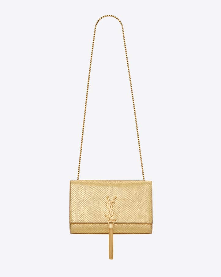 Saint Laurent Gold Python Embossed Leather Kate Monogram Shoulder Bag