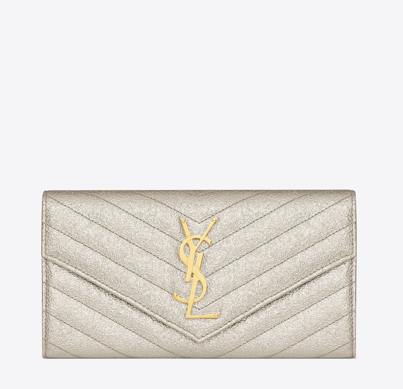 Saint Laurent Silver Monogram Flap Large Matelasse Wallet