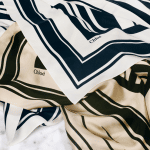 Chloe Beige / Navy Oversize Square Striped Silk Scarves