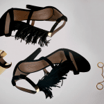 Chloe Black Daniella Fringed Sandals / Gold Erika Brass Cuff / Gold Carly Brass Double Ring