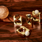 Chloe Darcey Brass and Pearl : Brass and Natural Stone / Brass / Brass and Crystals Square Rings