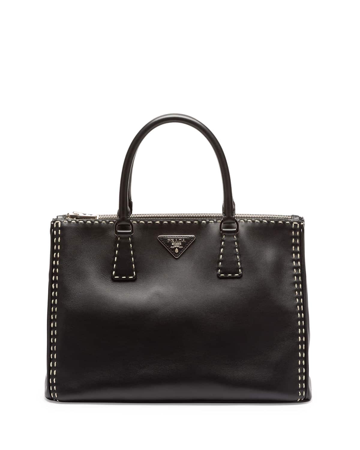 Prada Black/White City Calf Double-Zip Executive Tote Bag