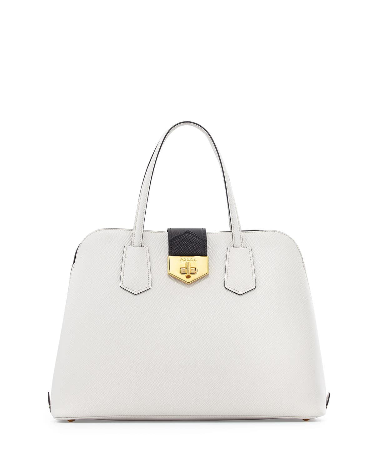 Prada White/Black Saffiano Cuir Bicolor Promenade Bag
