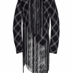 Proenza Schouler Fringe Basket Weave Plaid Long Sleeve Top