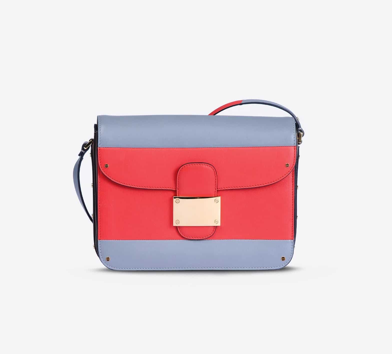 Valentino Grey/Red Rivet Colorblock Shoulder Bag