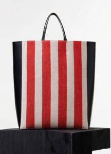 Celine Natural/Red/Black Stripes Textile Vertical Cabas Bag