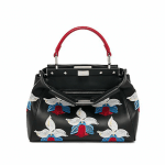 Fendi Black Multicolor Orchid Embroidered Peekaboo Mini Bag