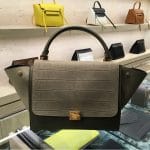 Celine Taupe Grey Croc Mini Trapeze Bag