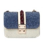 Valentino Blue/White Embellished Lock Flap Small Bag