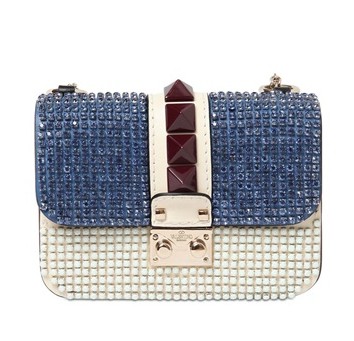 Valentino Blue/White Embellished Lock Flap Small Bag