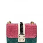 Valentino Pink/Green Embellished Lock Flap Small Bag