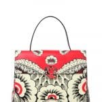 Valentino Red/Off White Floral Printed Top Handle Bag