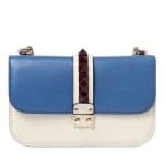 Valentino White/Blue Lock Flap Large Bag