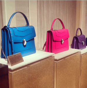 Bulgari Blue/Pink/Violet Serpenti Top Handle Bags - Fall 2015