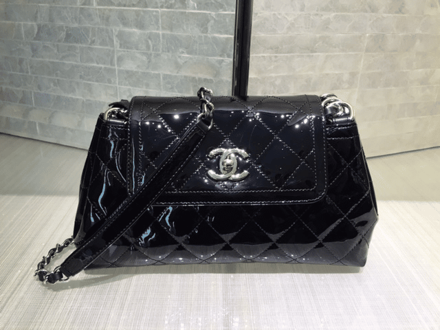 white patent leather chanel bag black