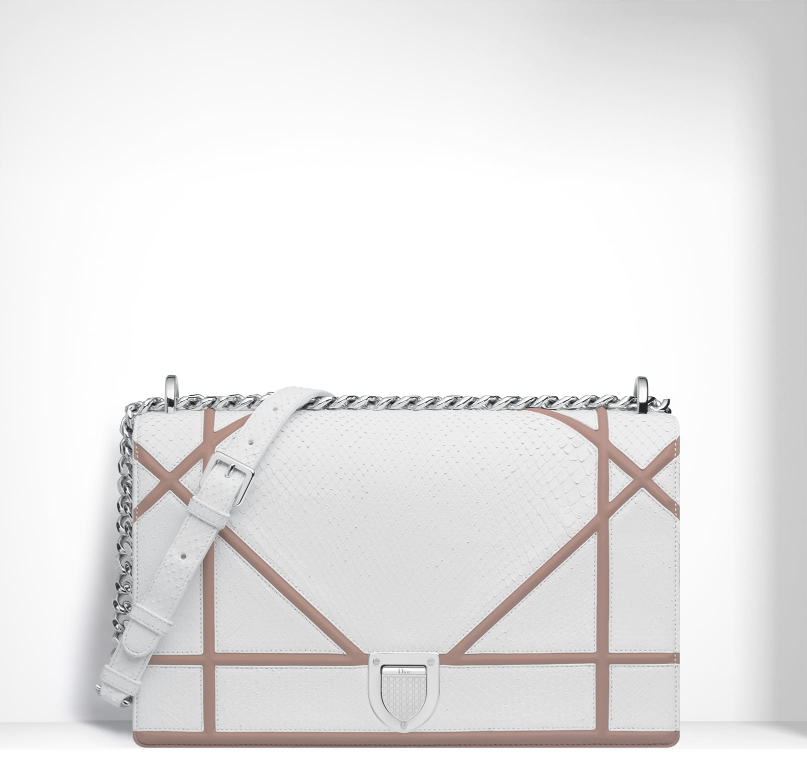 CHRISTIAN DIOR Lambskin Studded Small Diorama Flap Bag Off White 1179960