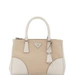 Prada White Leather/Canvas City Stitch Tote Bag