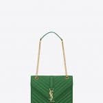 Saint Laurent Emerald Green Matelasse Classic Monogram Satchel Medium Bag