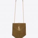 Saint Laurent Light Ocher Suede Classic Monogram Fringed Satchel Small Bag