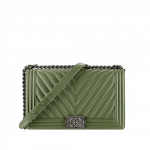 Chanel Olive Green Chevron Boy Medium Bag - Spring 2015 Act 2