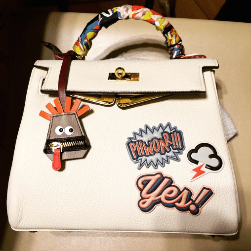 Anya Hindmarch Stickers on Hermes Kelly Bag 3