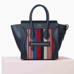 Celine Navy Blue Calfskin and Cotton Woven Micro Luggage Bag