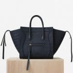 Celine Navy Blue Nubuck Stamped Crocodile Medium Luggage Phantom Bag