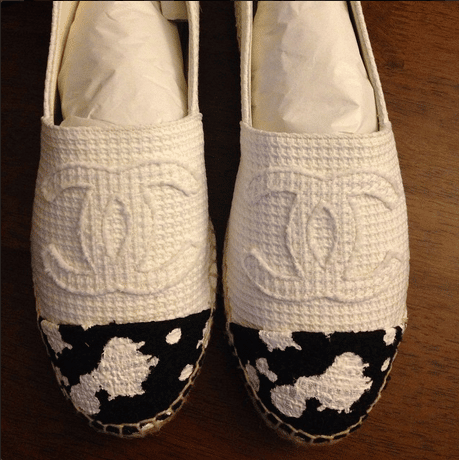 Chanel Black/White Paint Splatter Print with White Waffled Fabric Espadrilles