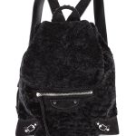 Balenciaga Black Shearling Fur Traveler Flap-Top Backpack Bag
