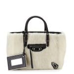 Balenciaga Cream/Black Metallic Papier A4 Shearling Fur Tote Bag