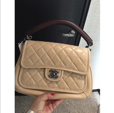 CHANEL Aged Calfskin Quilted Prestige Top Handle Flap Grey 216462