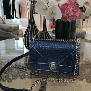 Dior Blue Metallic Perforated Diorama Bag