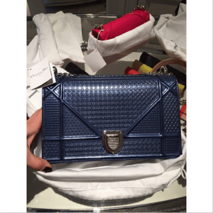 Dior Blue Metallic Perforated Diorama Bag 2