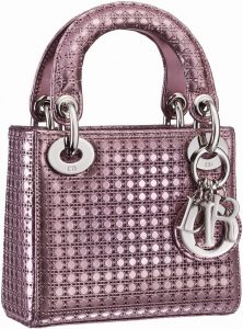 Dior Metallic Pink Perforated Calfskin Lady Dior Micro Bag