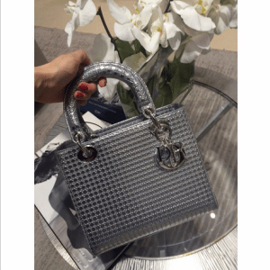 Dior Silver Metallic Perforated Calfskin Lady Dior Bag 1