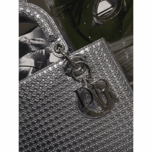 Dior Silver Metallic Perforated Calfskin Lady Dior Bag