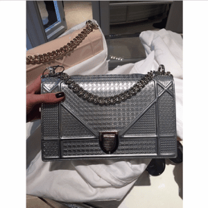 Dior Silver Metallic Perforated Diorama Bag 2