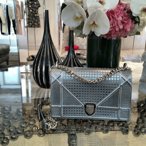 Dior Silver Metallic Perforated Diorama Bag