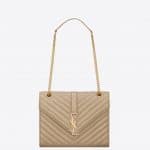 Saint Laurent Dark Beige Matelasse Monogram Satchel Medium Bag