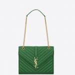Saint Laurent Emerald Green Matelasse Monogram Satchel Medium Bag