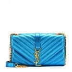 Saint Laurent Metallic Blue Matelasse Monogram Satchel Small Bag