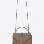 Saint Laurent Taupe Matelasse College Monogram Medium Bag