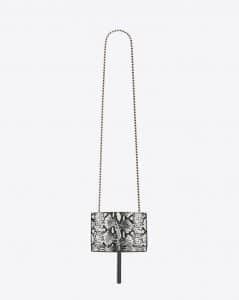Saint Laurent White/Black Python Embossed Monogram Tassel Satchel Small Bag