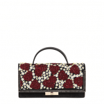 Valentino Black/Red Heart & Flower Embellished Suede Clutch Bag