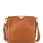 Valentino Light Brown Rockstud Flip-Lock Messenger Bag