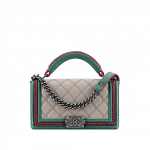 Chanel Beige/Green/Red Boy Chanel Handle Flap Large Bag