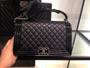 Chanel Black Goatskin with Patent Trim Boy New Medium Bag