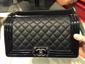 Chanel Black Goatskin with Patent Trim Boy Old Medium Bag 2