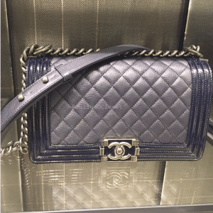 Chanel Navy Goatskin with Patent Trim Boy Old Medium Bag